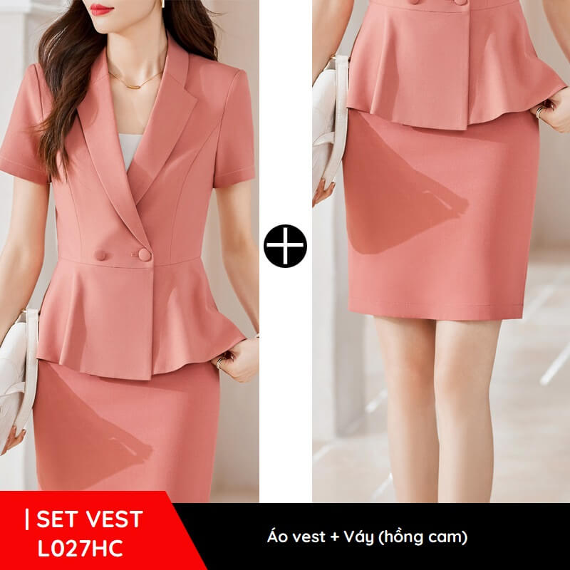 Bộ 2 mảnh váy nữ công sở kèm áo vest tay lỡ - Hanyza Store